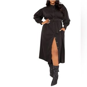Women’s Nordstrom’s Buxom Curvy plus size 1X black Long Sleeve Midi Shirtdress